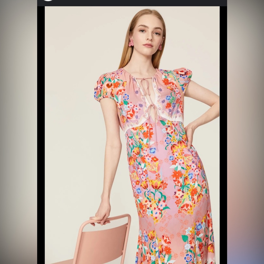 SALONI Pink Ruffled Tie Front Sundress
